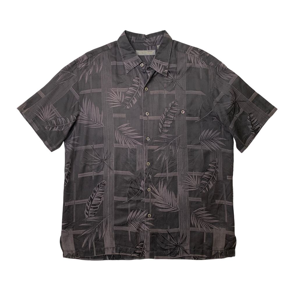 Vintage Tori Richard Shirt Mens XL Black Purple Silk Blend Leaf Floral Hawaiian
